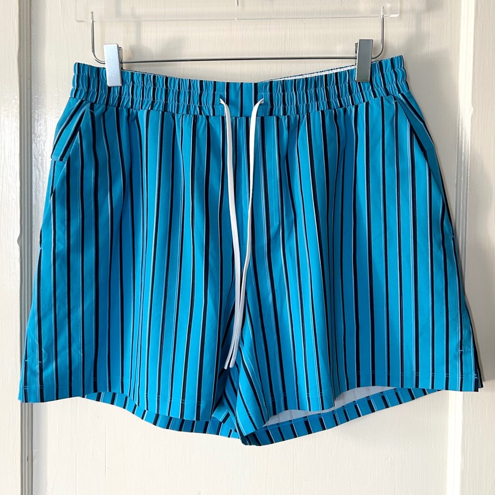 Lululemon Men's Pool Short 5" Pool Blue Black Striped L Vacation Summer Beach